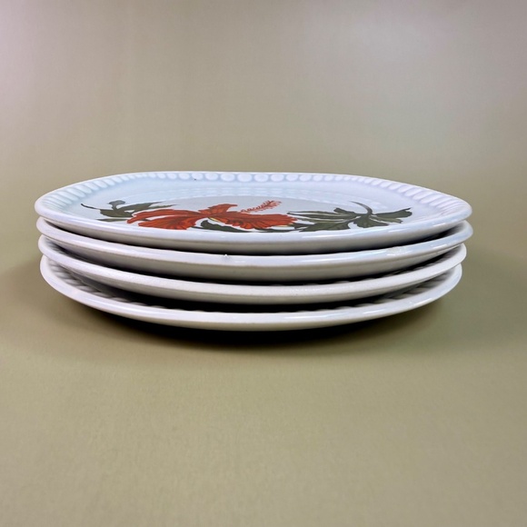 Vintage Gray-Lure by Crooksville 6" Hibiscus Plates – Set of 4 | Mid-Century - Picture 6 of 9